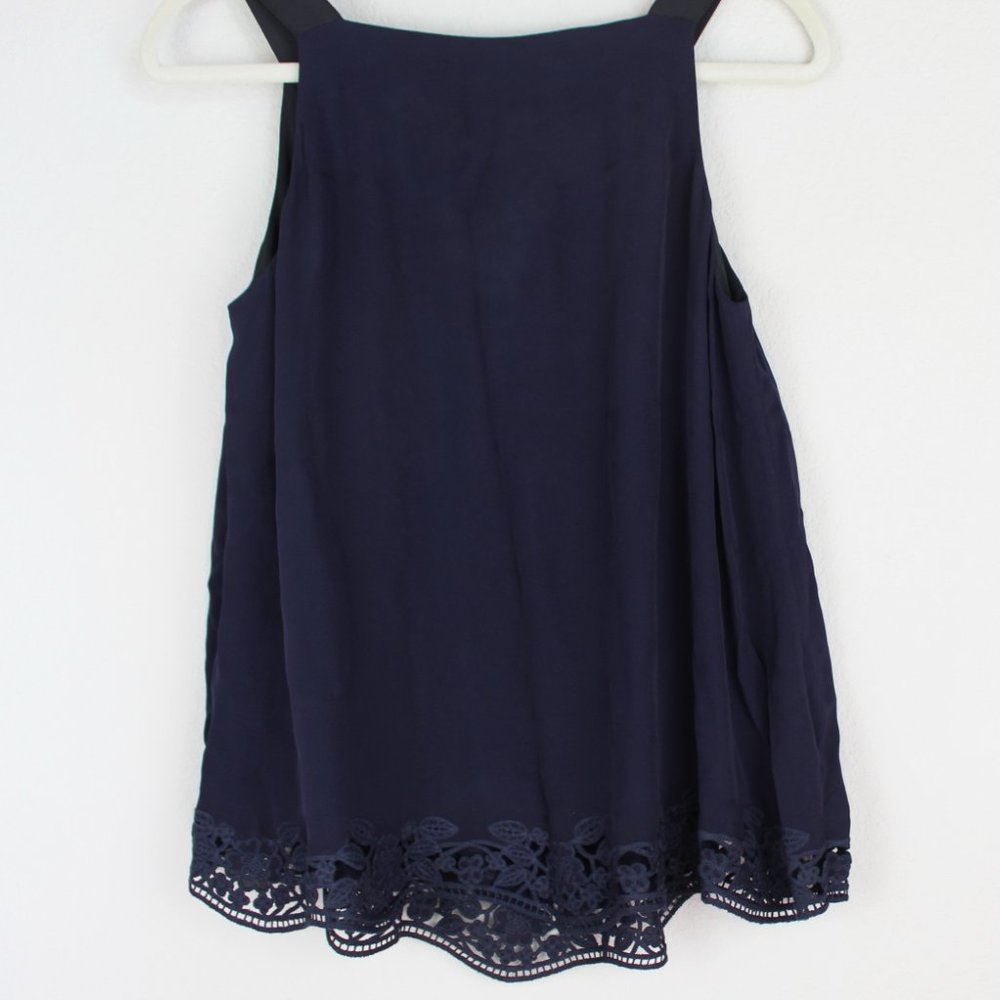 NEW Kate Spade Embroidered Trim Silk Top, Rich Navy, Small, Sleeveless, Lined - Picture 9 of 15